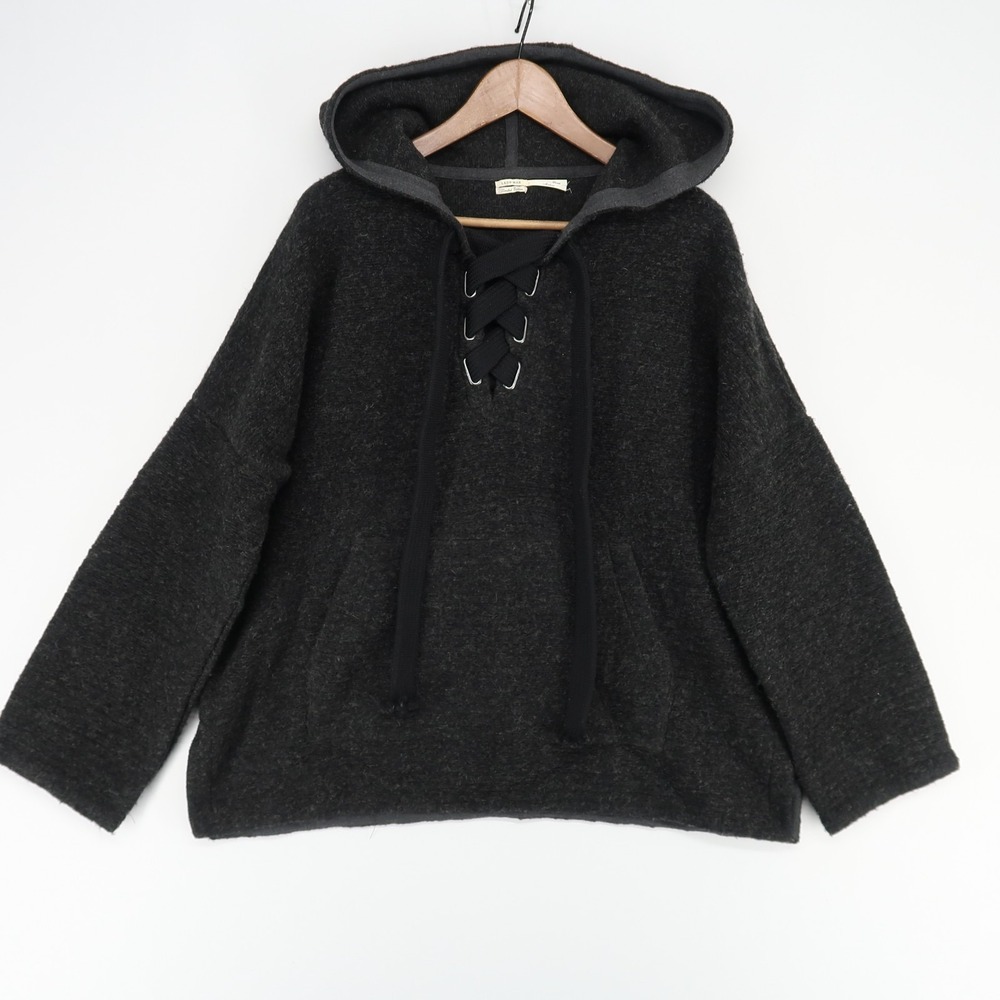 Leon Max Hoodie Sweater Womens M Dark Gray Lace Up Pullover Limited Wool‎ Blend
